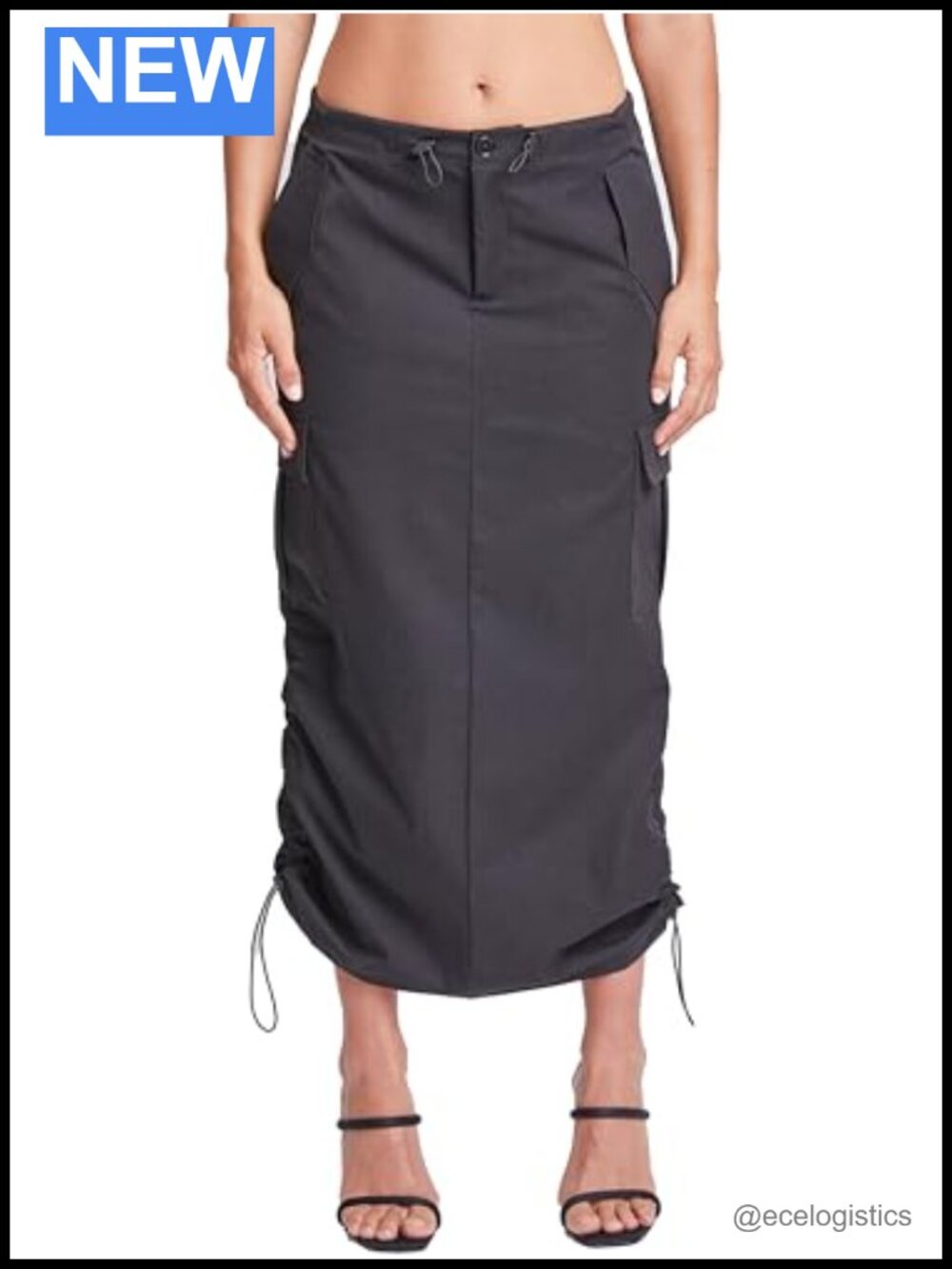 Women's Midi Cargo Parachute Skirt High Rise Utility